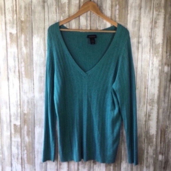 Lane Bryant Sweaters - Lane Bryant Teal Rib Knit V-Neck Sweater Tunic 18/20 Plus Size